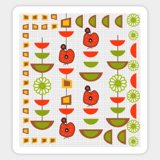 Fresh mid century with apples and flowers Sticker